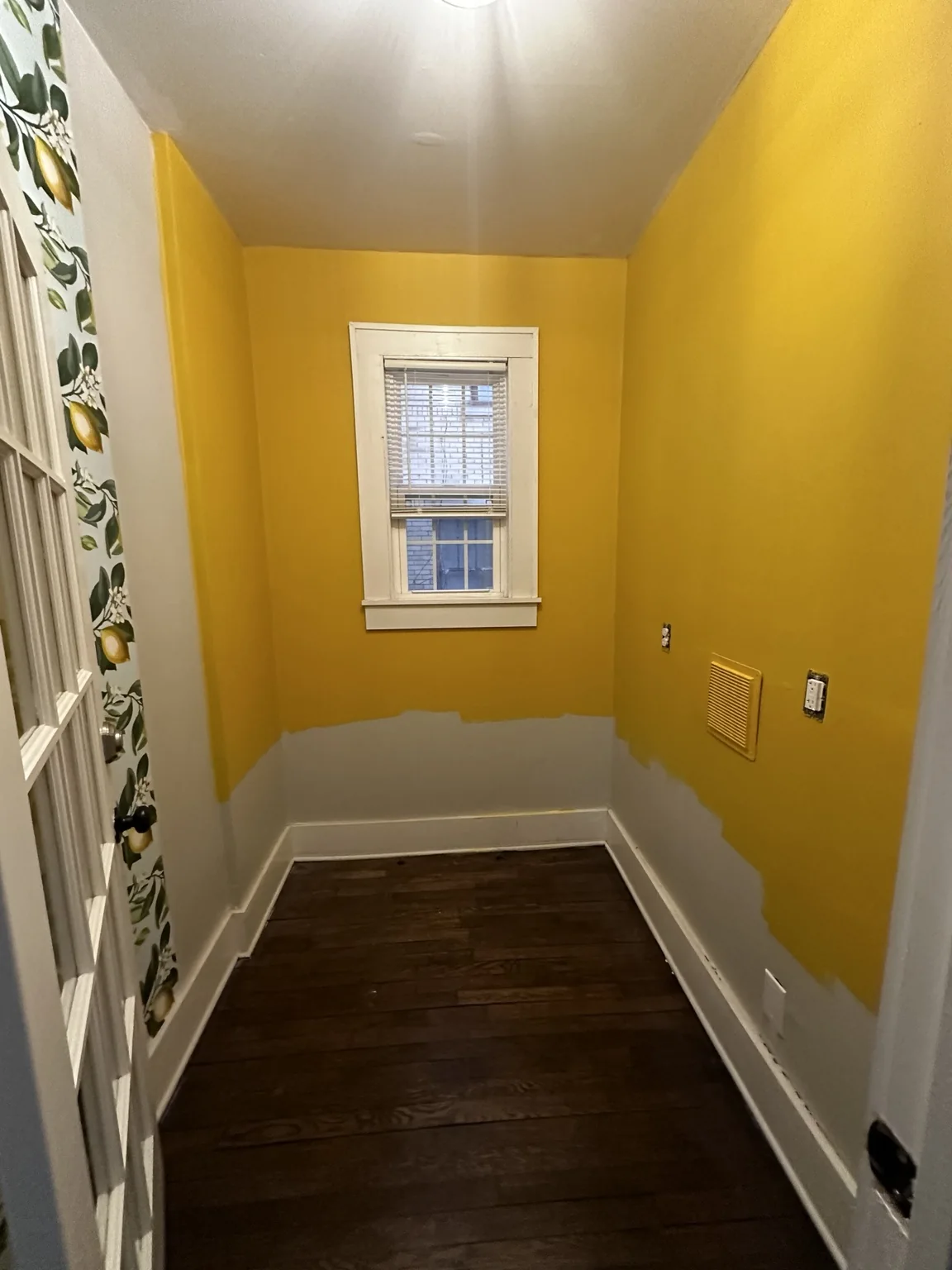 Pantry walls being painted a saturated yellow