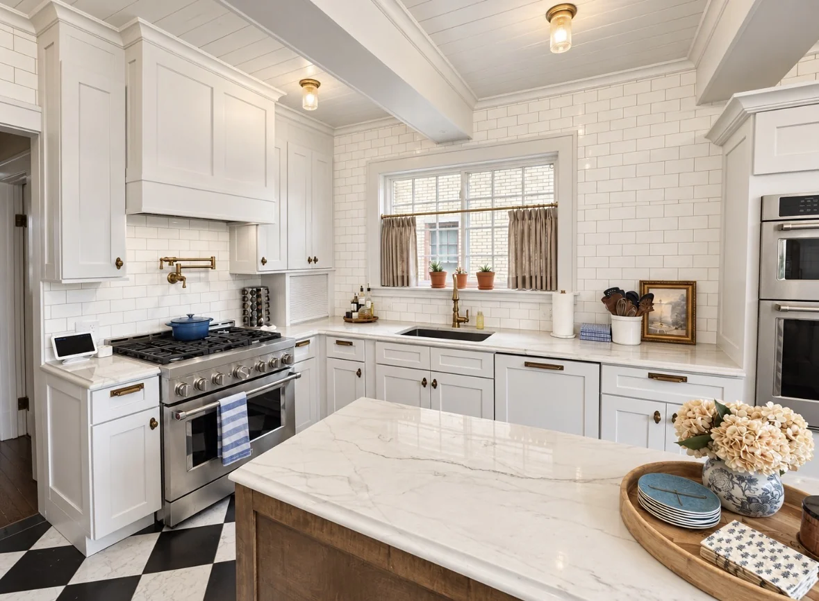 Wide view of the kitchen with subtle fall styling
